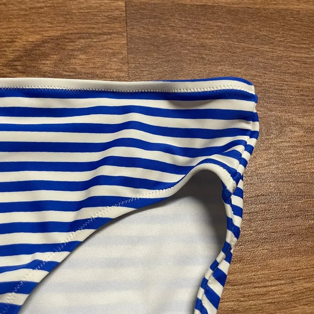 Lands End Girls Hipster Bikini Bottom Blue White Striped Size 16/XL